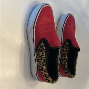 Vans Red and Brown Slip-On Sneakers